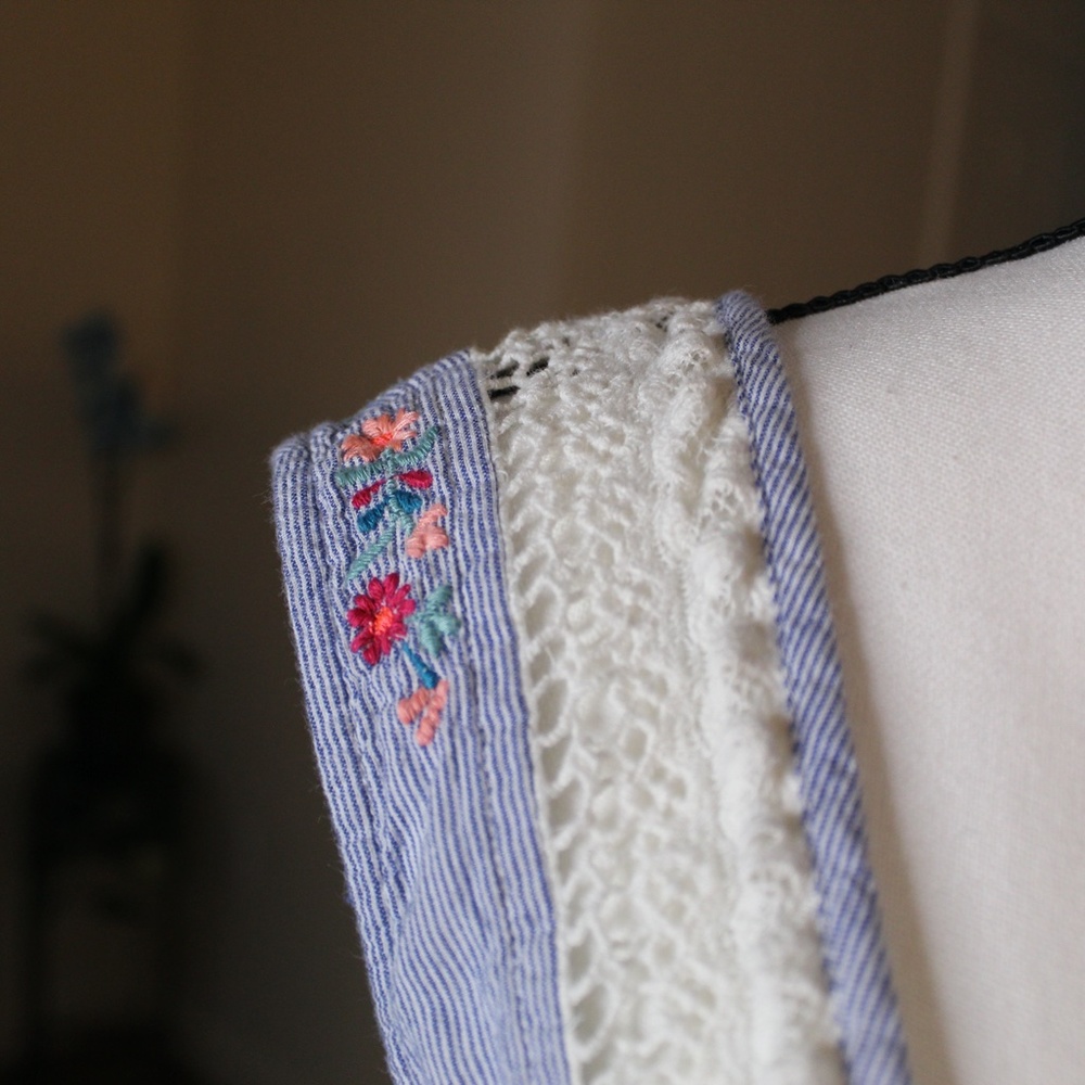 Blue and White Striped Maxi with Crochet Detail - Picture 5 of 9